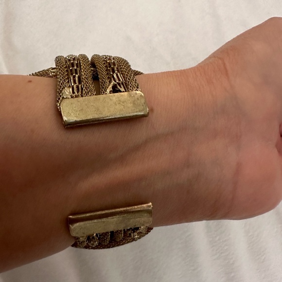 Vintage Gold Tone Mesh And Rhinestone Braided Bracelet - Picture 9 of 11